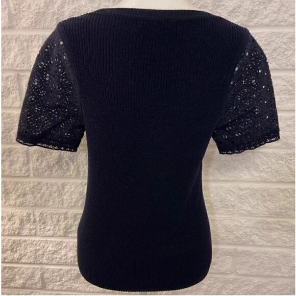 Banana Republic Eyelet Short Sleeved Ribbed Sweater Navy Sz  XSMALL Cotton - Picture 4 of 9